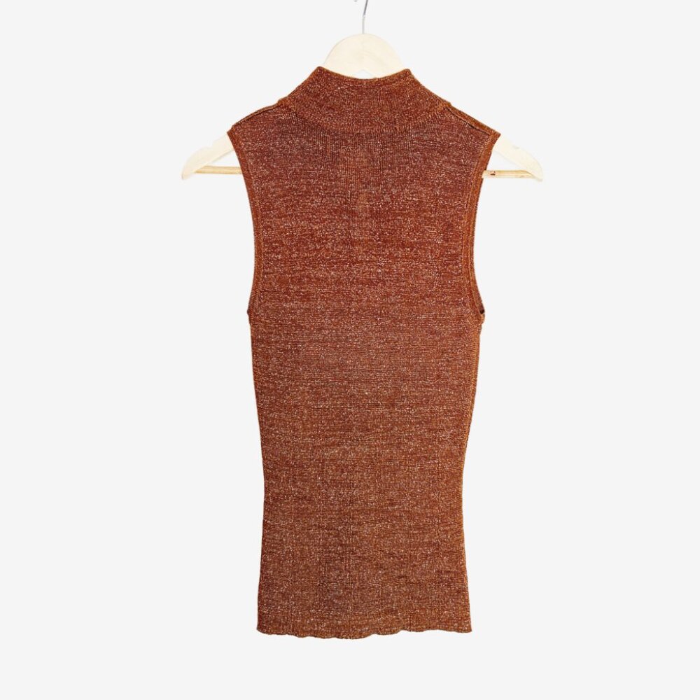 Vintage Y2K Bronze Brown Knit Sleeveless Top with Metallic Gold Thread / Small - Picture 7 of 11